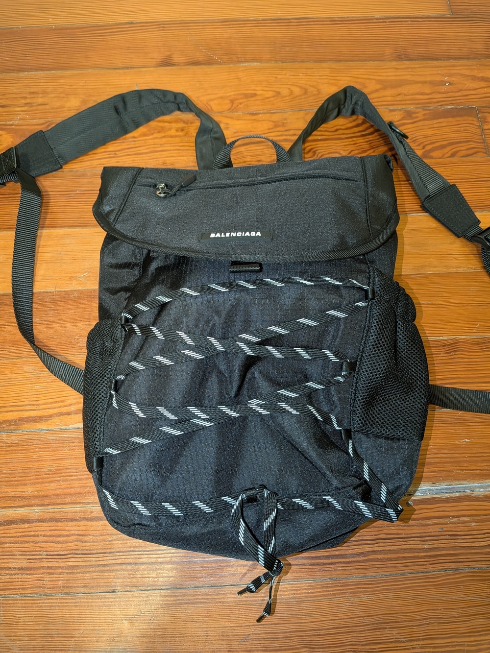 Balenciaga Black Nylon Men’s Backpack with Reflective Bungee AUTHENTIC